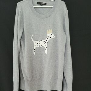 Banana Republic Light Gray Sweater with Crowned Dog Design